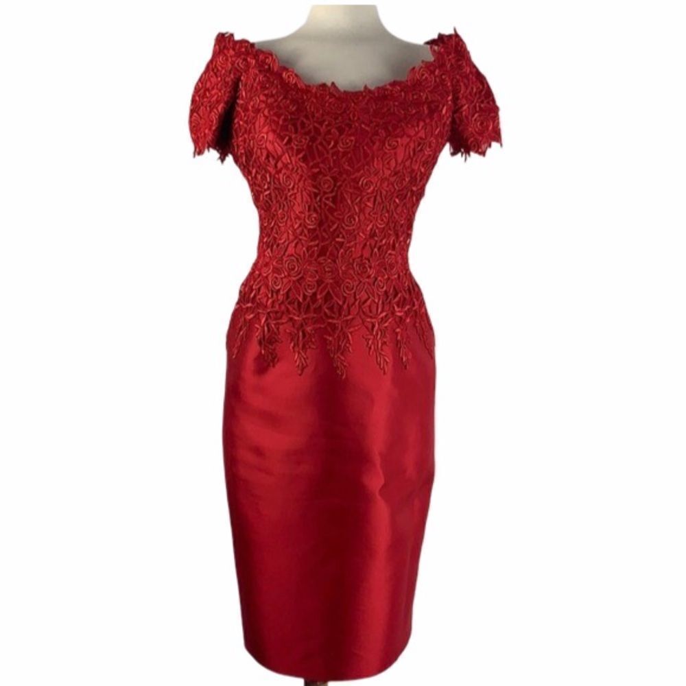 HelenMorely Red Lace Beaded Cocktail Dress